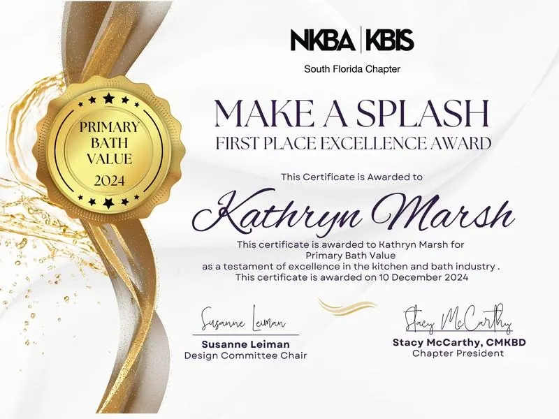 NKBA | KBIS Make a Splash First Place Excellence Award 2024, Primary Bath Value, awarded to Kathryn Marsh